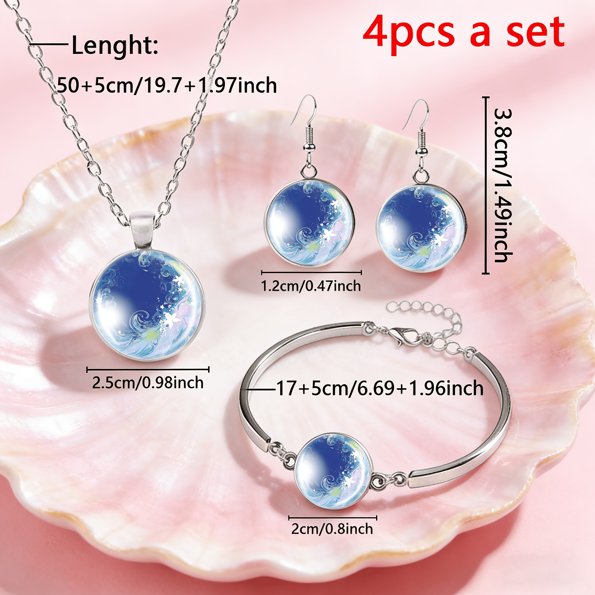 Women's Dreamy White Flow Pattern 4pc Jewellery Set